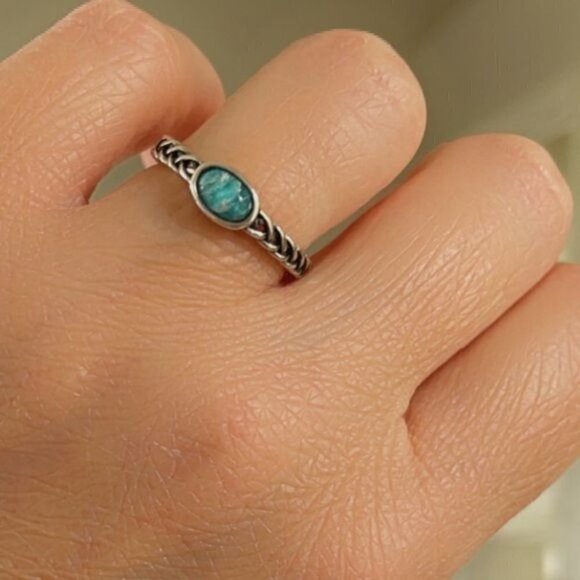 Sterling Silver Blue Gemstone Ring Boho Style - Picture 3 of 14
